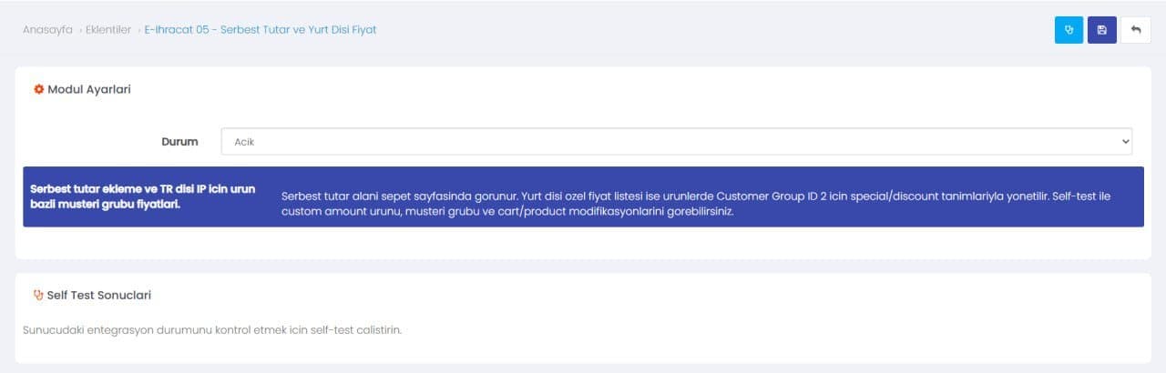 OpenCart e-ihracat modulleri ekran goruntusu 3
