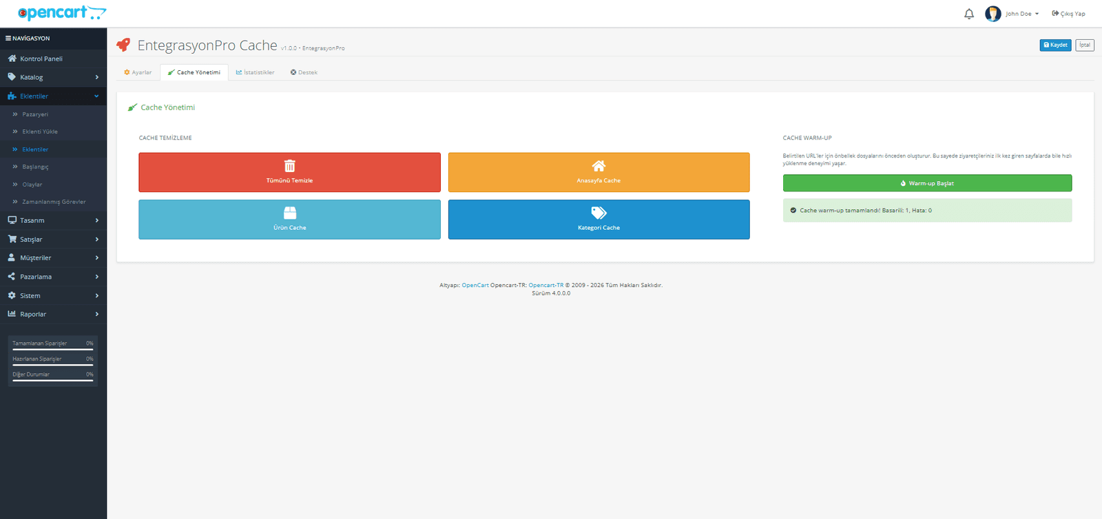 OpenCart cache ve performans modulu ekran goruntusu 2