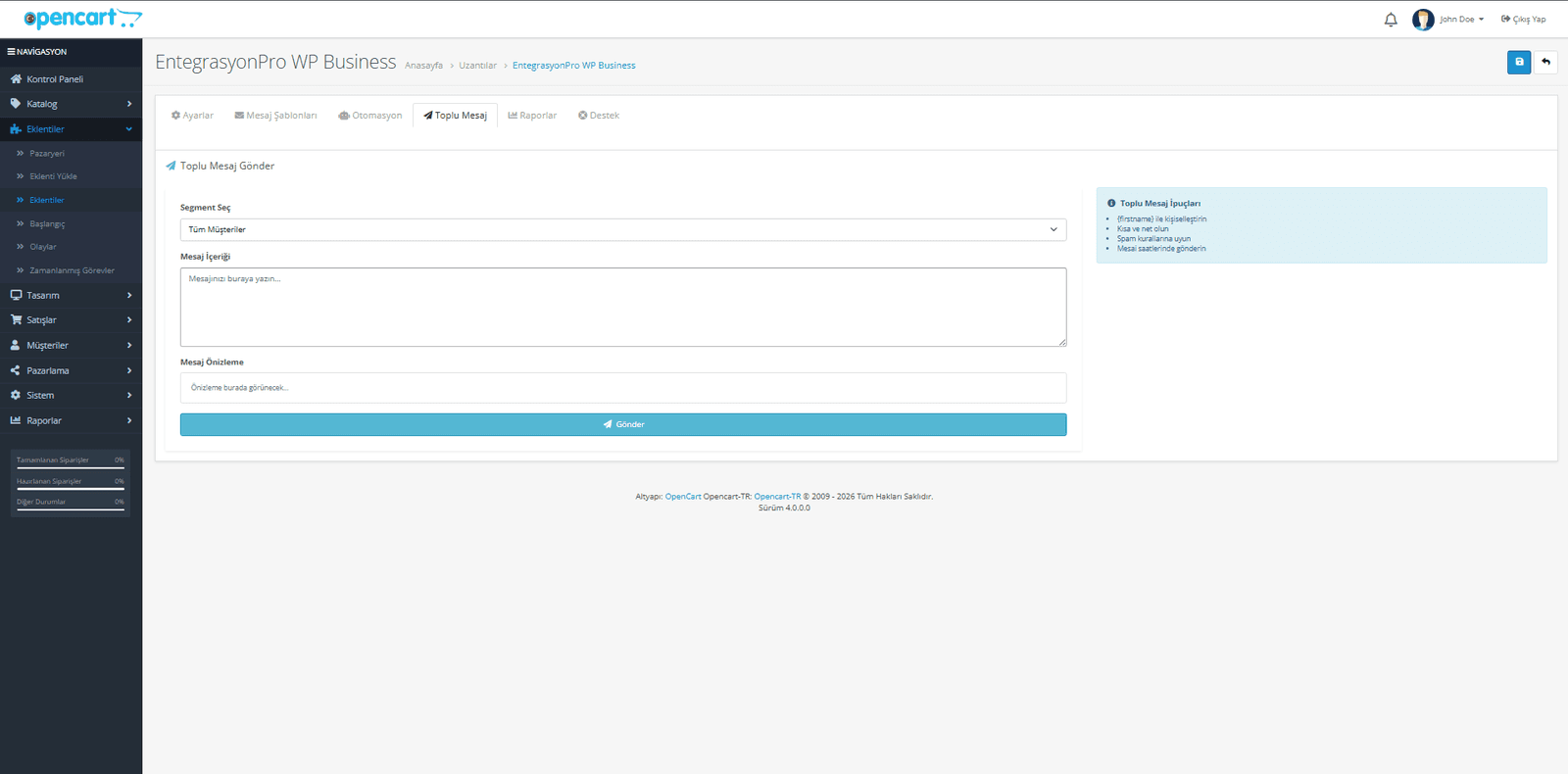 OpenCart WhatsApp Business API modulu ekran goruntusu 4