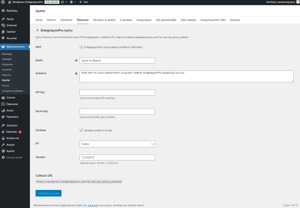 WooCommerce iyzico odeme modulu ekran goruntusu 2