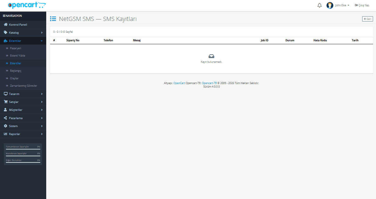 OpenCart NetGSM SMS entegrasyonu ekran goruntusu 4