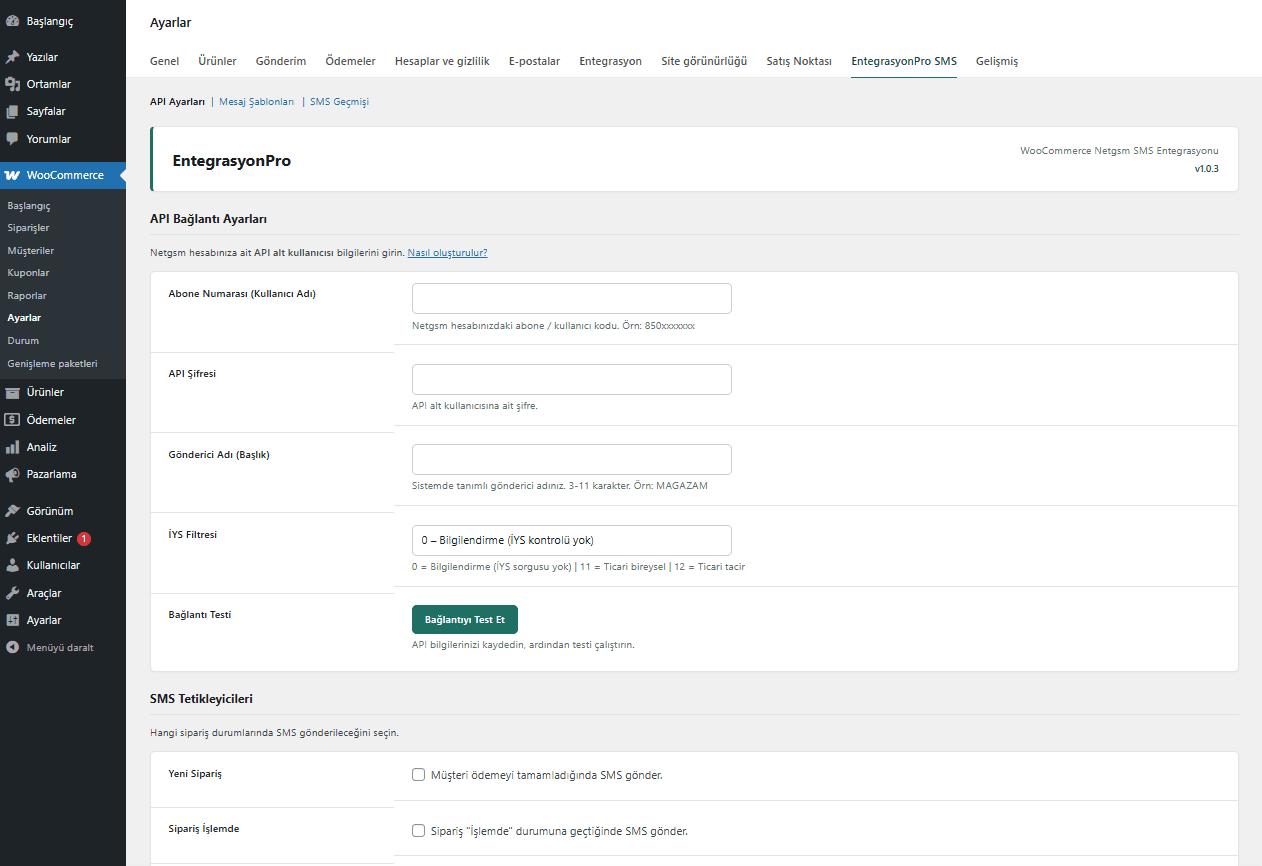 WooCommerce NetGSM SMS entegrasyonu