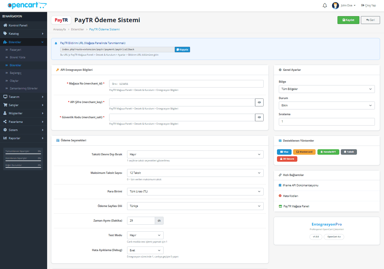 OpenCart PayTR odeme modulu