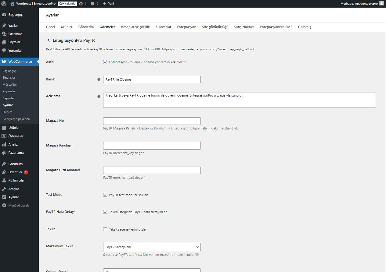WooCommerce PayTR odeme modulu